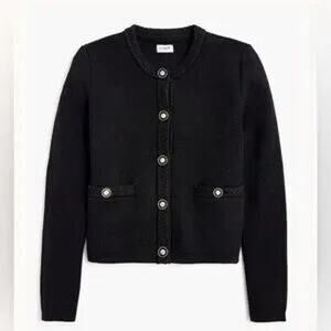 J. Crew Black + Gold Knit Lady Jacket Cardigan Sweater Large Kennedy Preppy